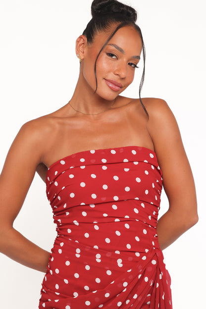 Kristen Strapless Mini Dress - Red Polka Dot