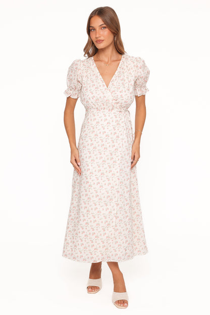 Mabella Midi Dress - Peach Ditsy Floral