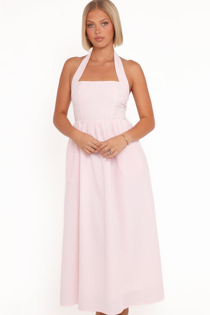 Margerie Halter Dress - Pink Gingham