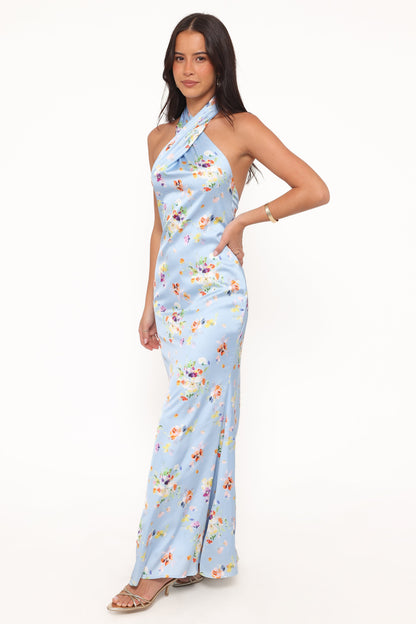 Mila Halterneck Maxi Dress - Cornflower Blue Floral