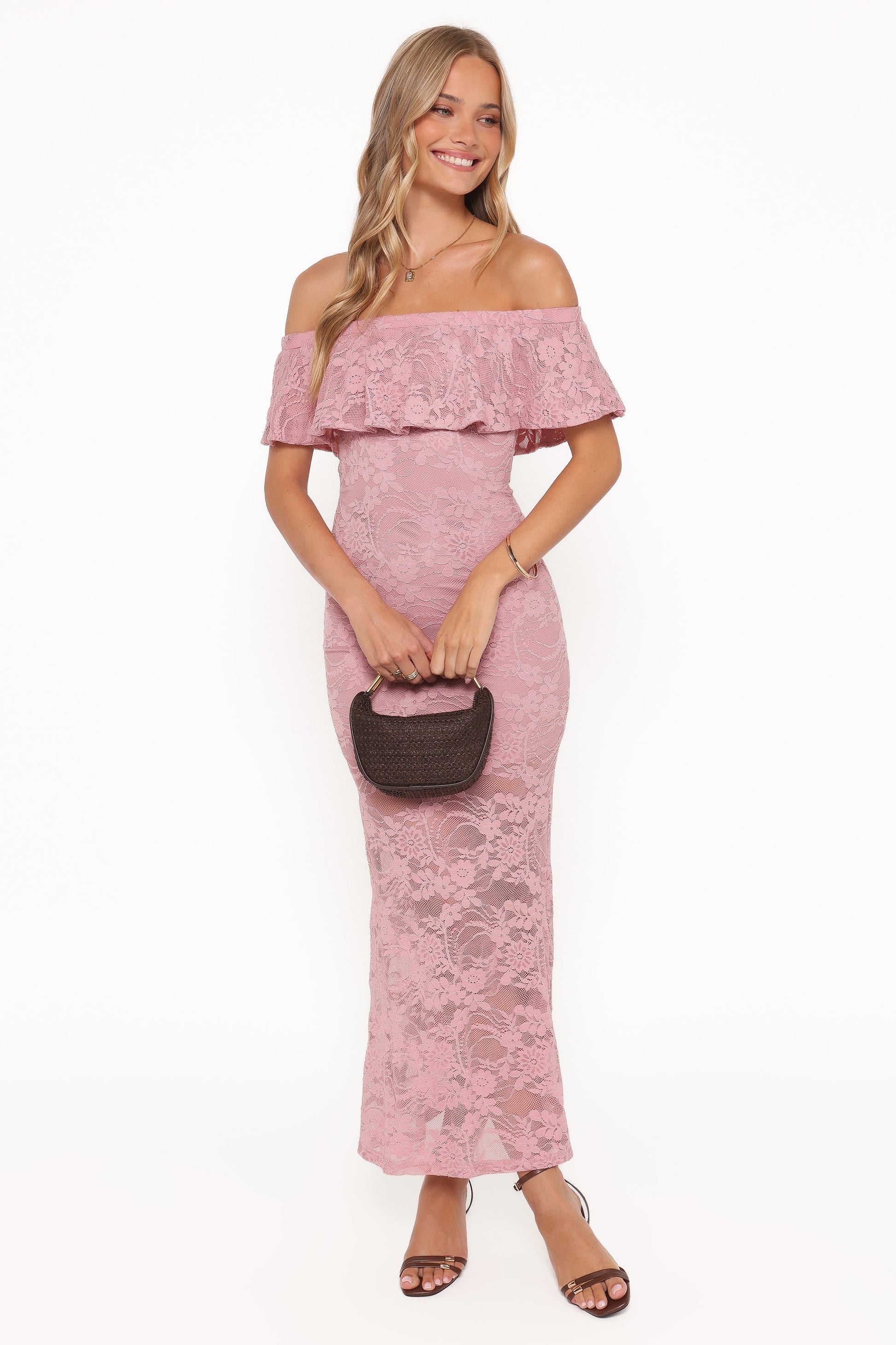 Mirelle Off Shoulder Lace Maxi Dress - Pink