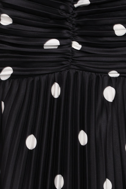 Naira Pleated Maxi Dress - Black Polka Dot