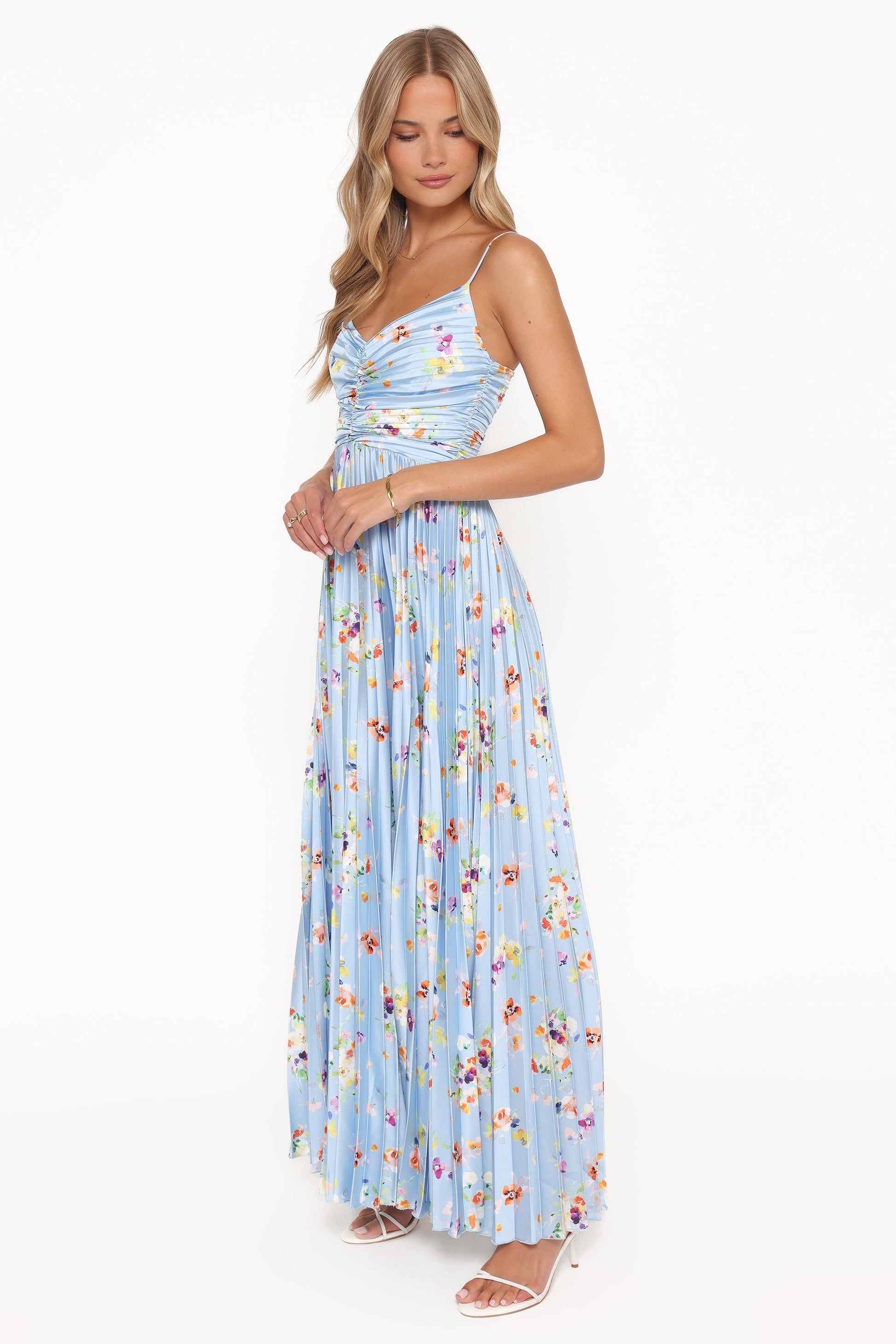 Naira Pleated Maxi Dress - Cornflower Blue Floral