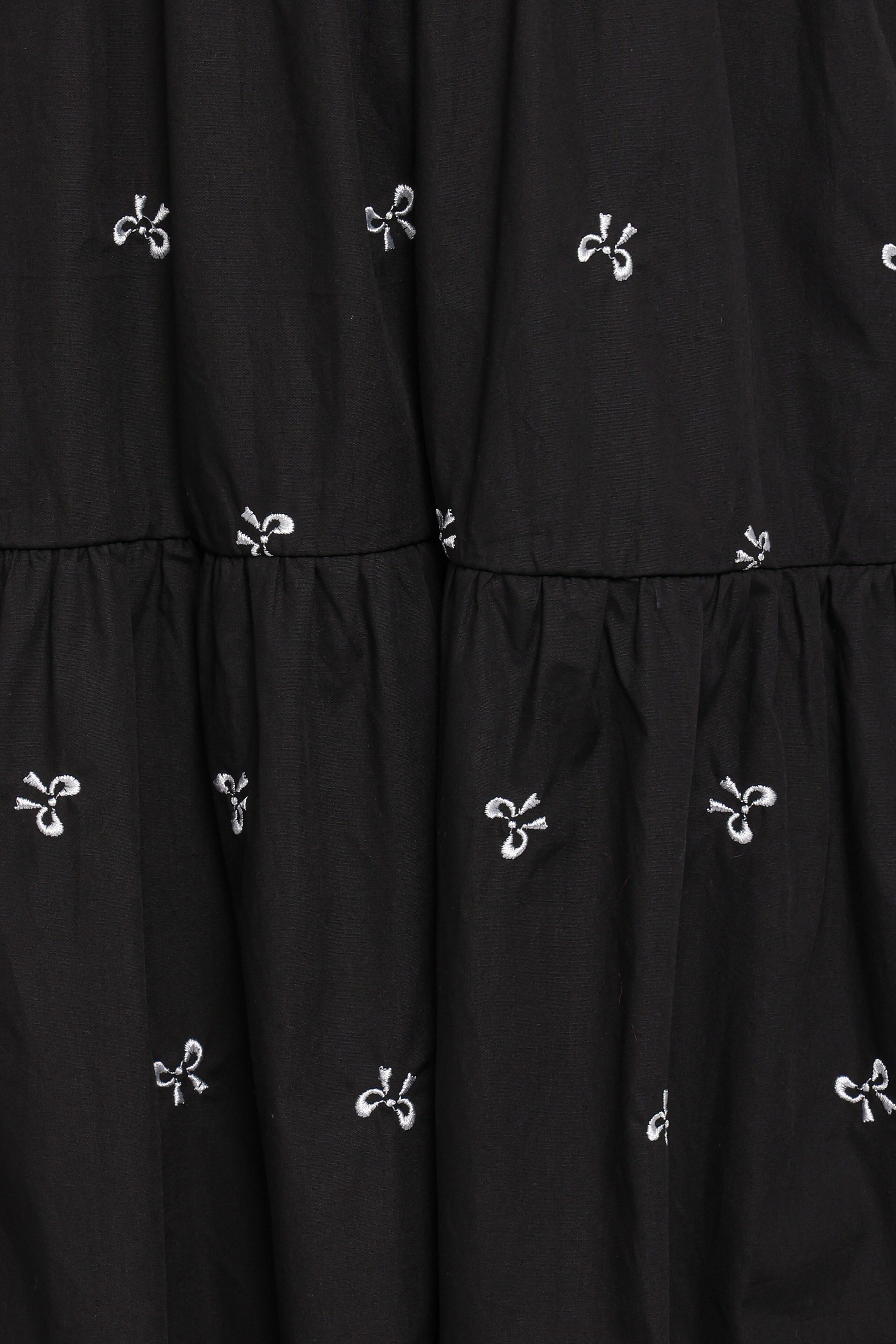 Naura Shirred Tiered Midi Dress - Black Bow