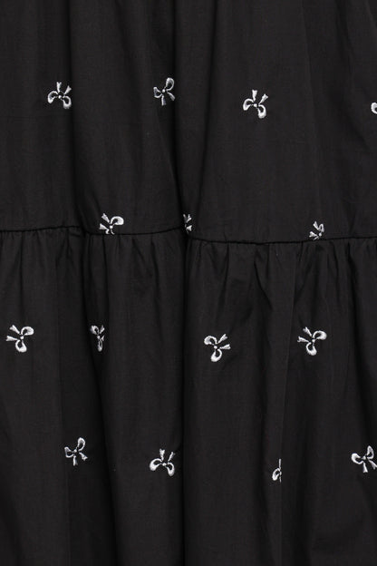 Naura Shirred Tiered Midi Dress - Black Bow
