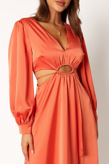 Peyton Long Sleeve Midi Dress - Orange