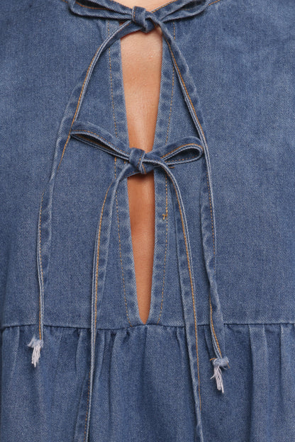 Romana Tie Front Mini Dress - Dark Denim