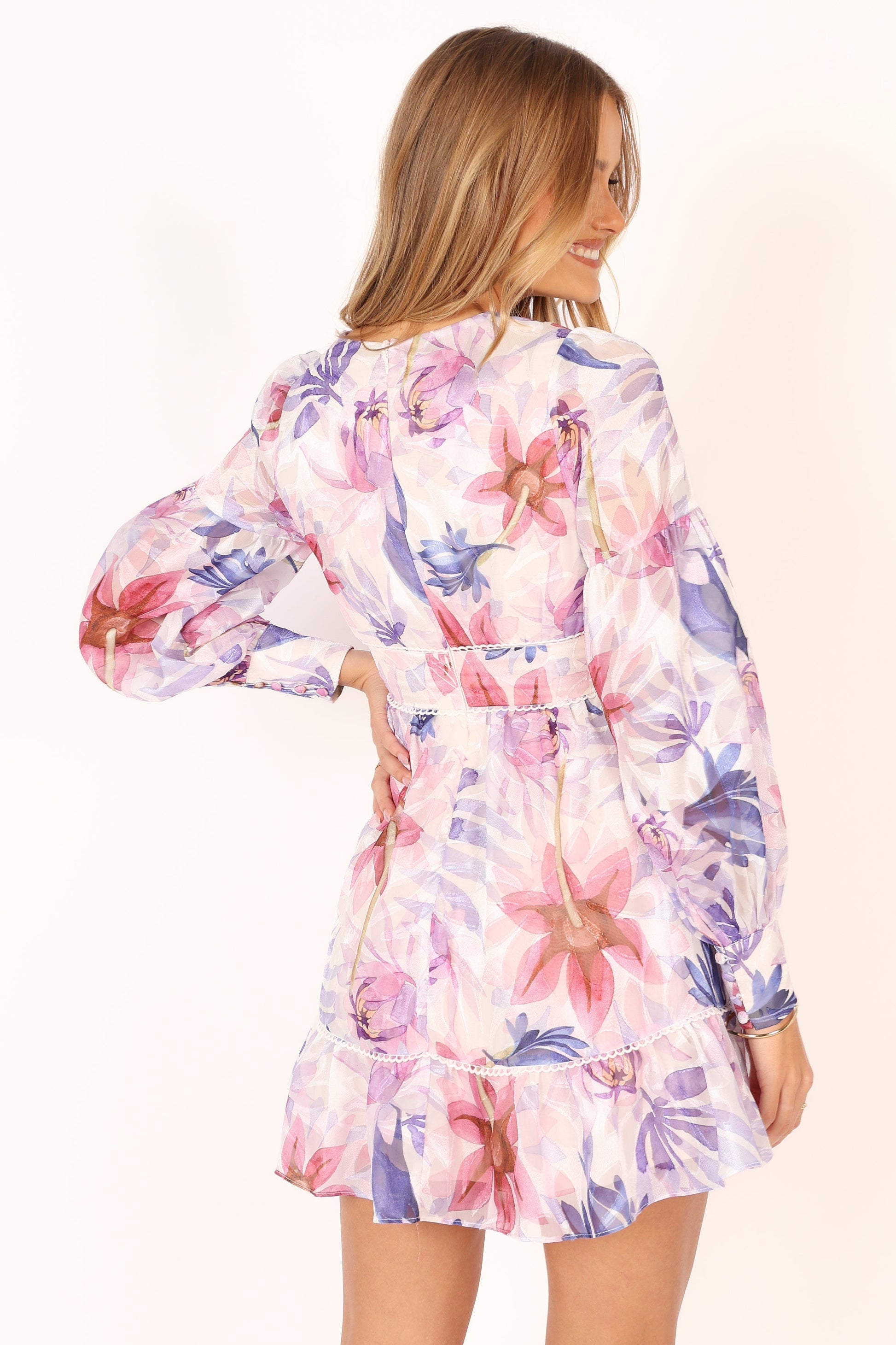 Rume Long Sleeve Mini Dress - Purple Floral