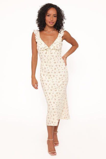 Sansa Midi Dress - Yellow Floral
