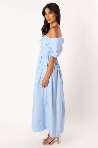 Solana Off Shoulder Midi Dress - Blue