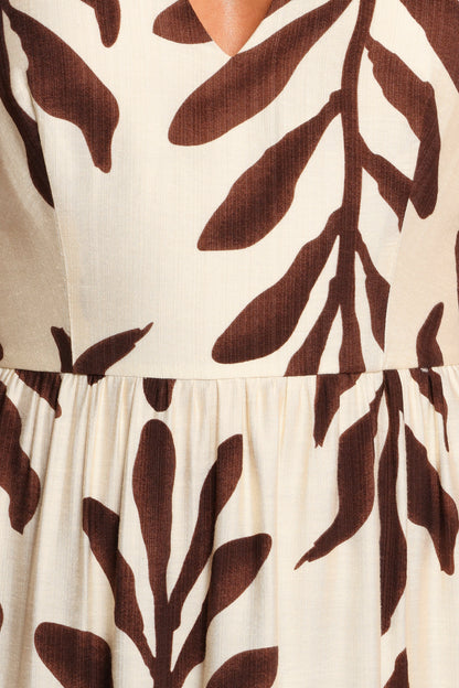 Steele Puff Sleeve Midi Dress - Brown Palm