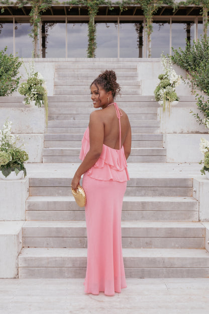 Zorina Halterneck Maxi Dress - Coral