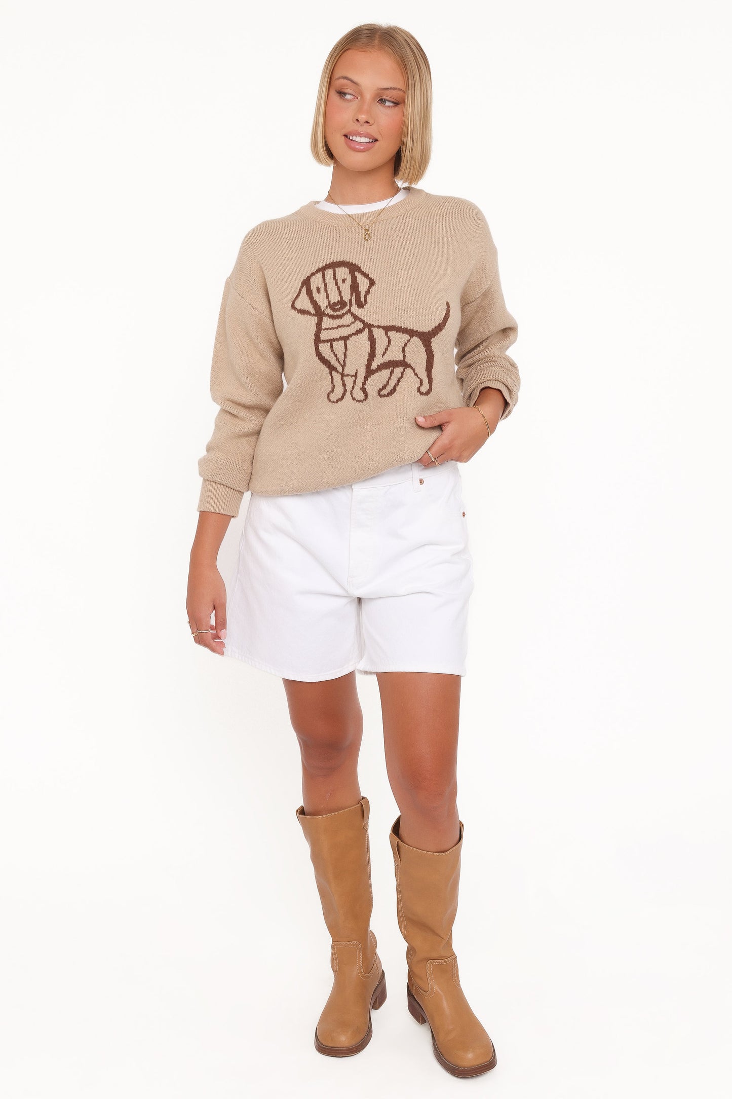 Amber Dachshund Sweater - Beige