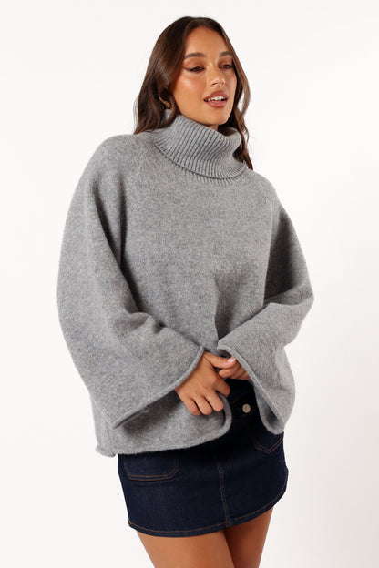 Bindy Cowlneck Knit Sweater - Grey Marle