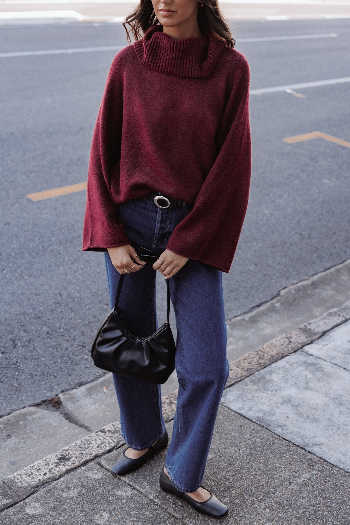Bindy Cowlneck Knit Sweater - Wine