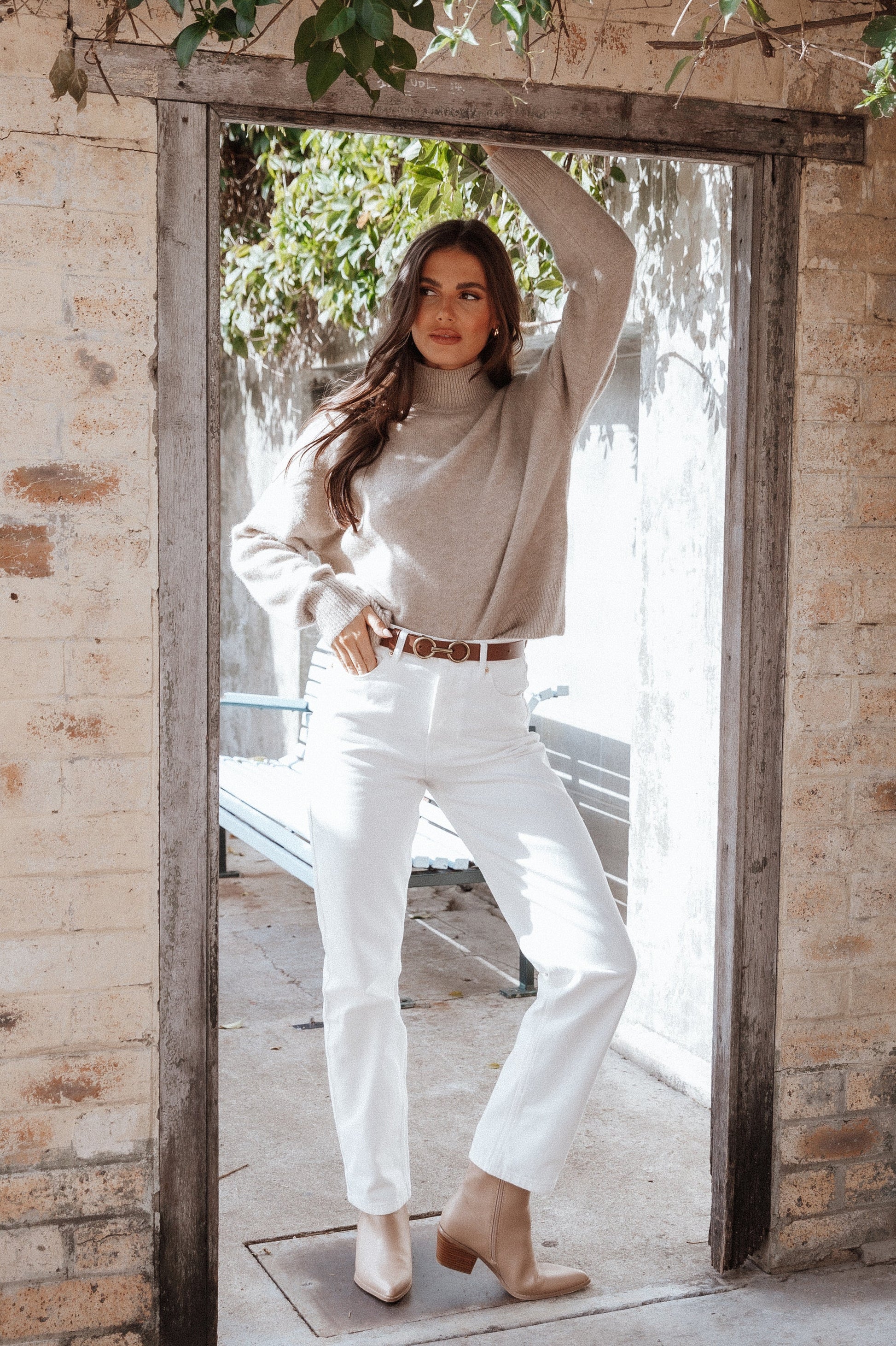 Brianna Mockneck Knit Sweater - Beige