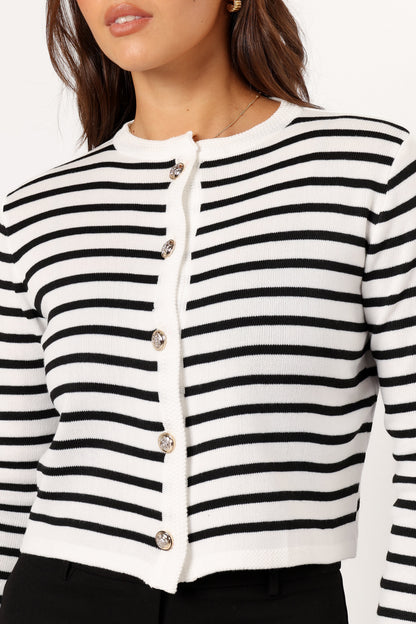 Cynthia Striped Button Front Cardigan - Black/Cream