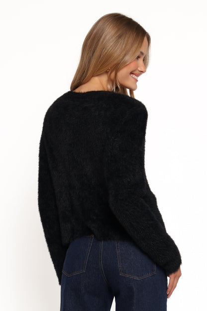 Donna Flower Button Cardigan - Black