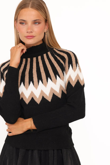 Donner Fairisle Mockneck Sweater - Black
