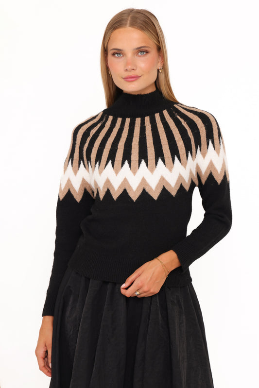 Donner Fairisle Mockneck Sweater - Black