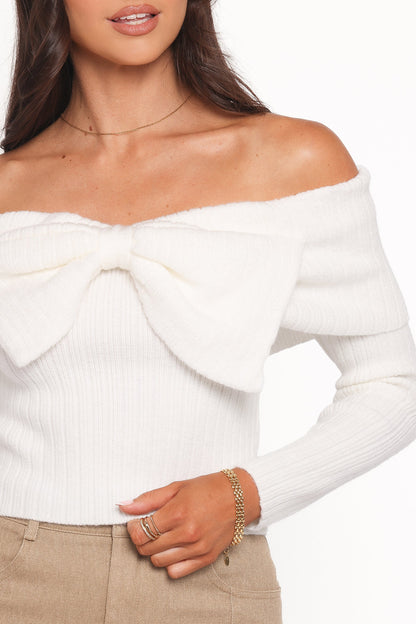 Helene Bow Off Shoulder Knit Sweater - Ivory