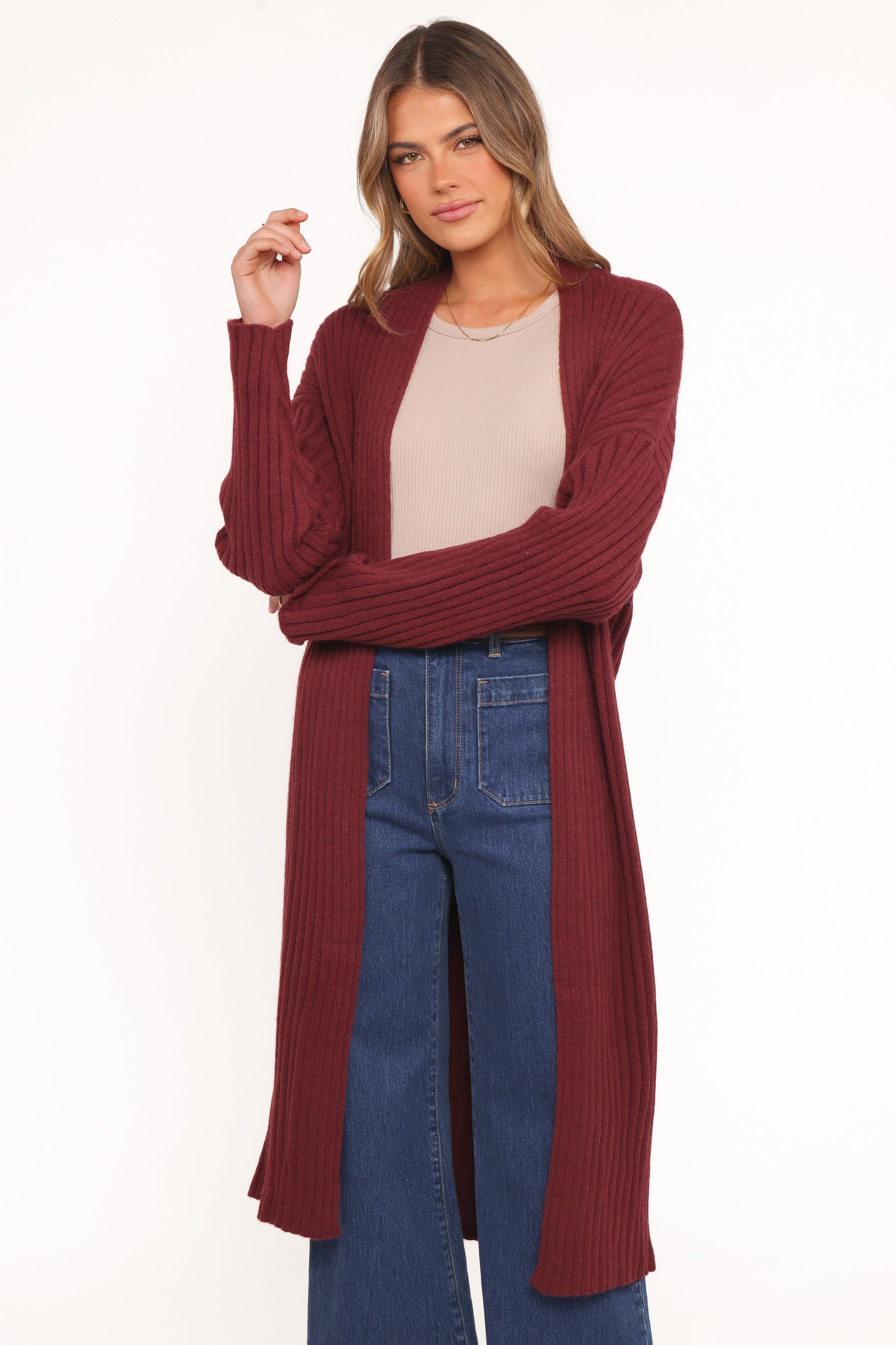Jasmia Long Cardigan - Wine