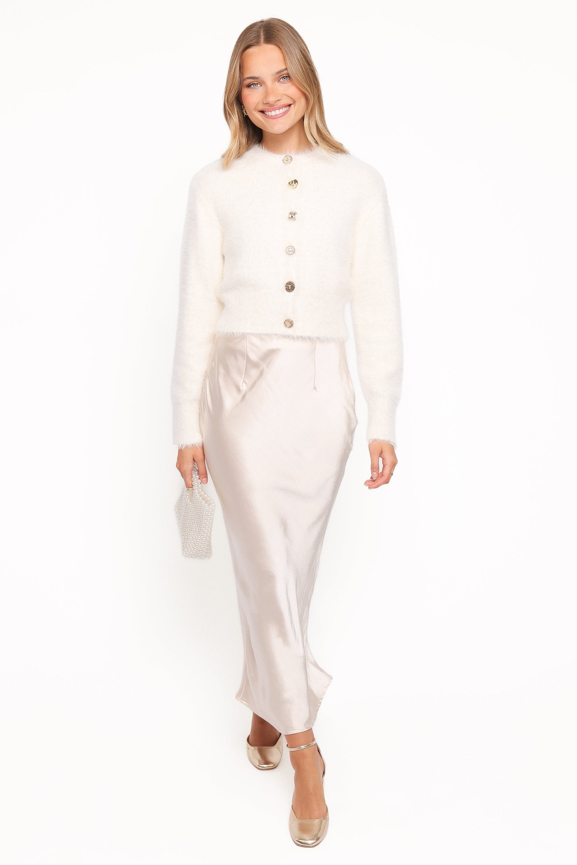 Jintie Vintage Button Cardigan - Cream