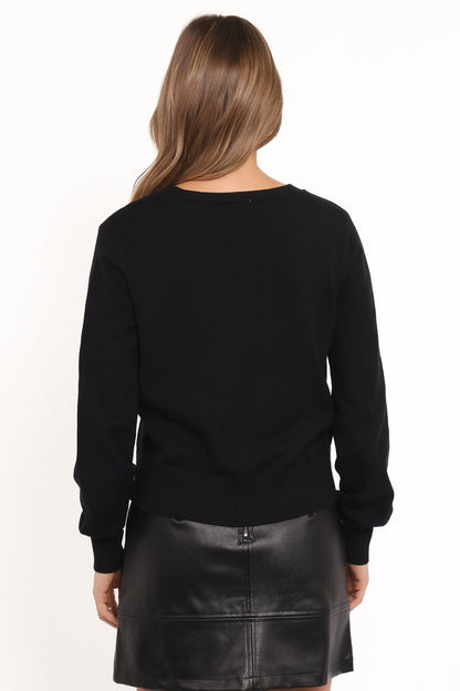Josey Bow Button Cardigan - Black