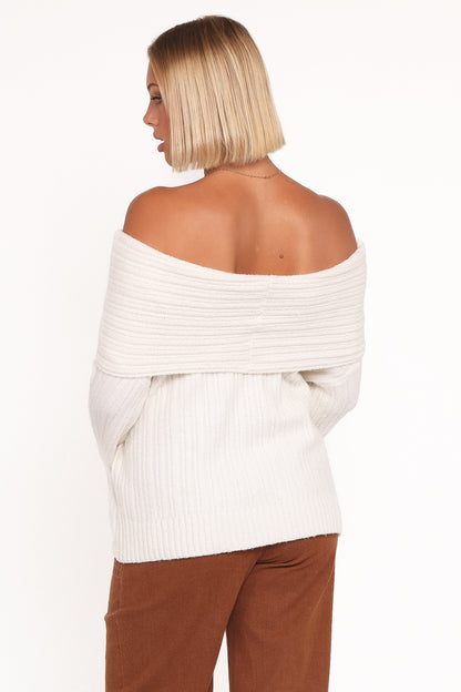 Kenny Off Shoulder Knit Sweater - Cream