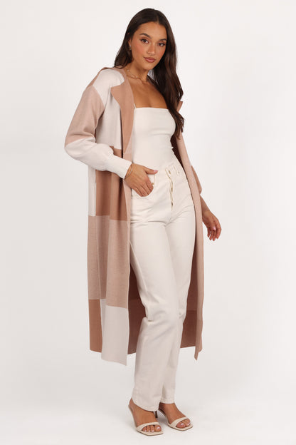 Kingston Large Check Long Cardigan - Beige Check