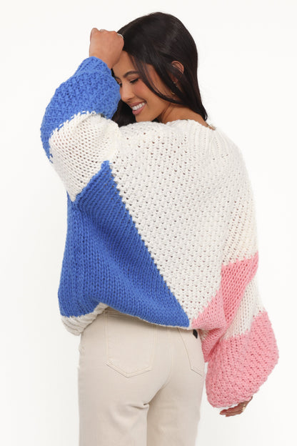 Koda Pattern Knit Sweater - White Multi