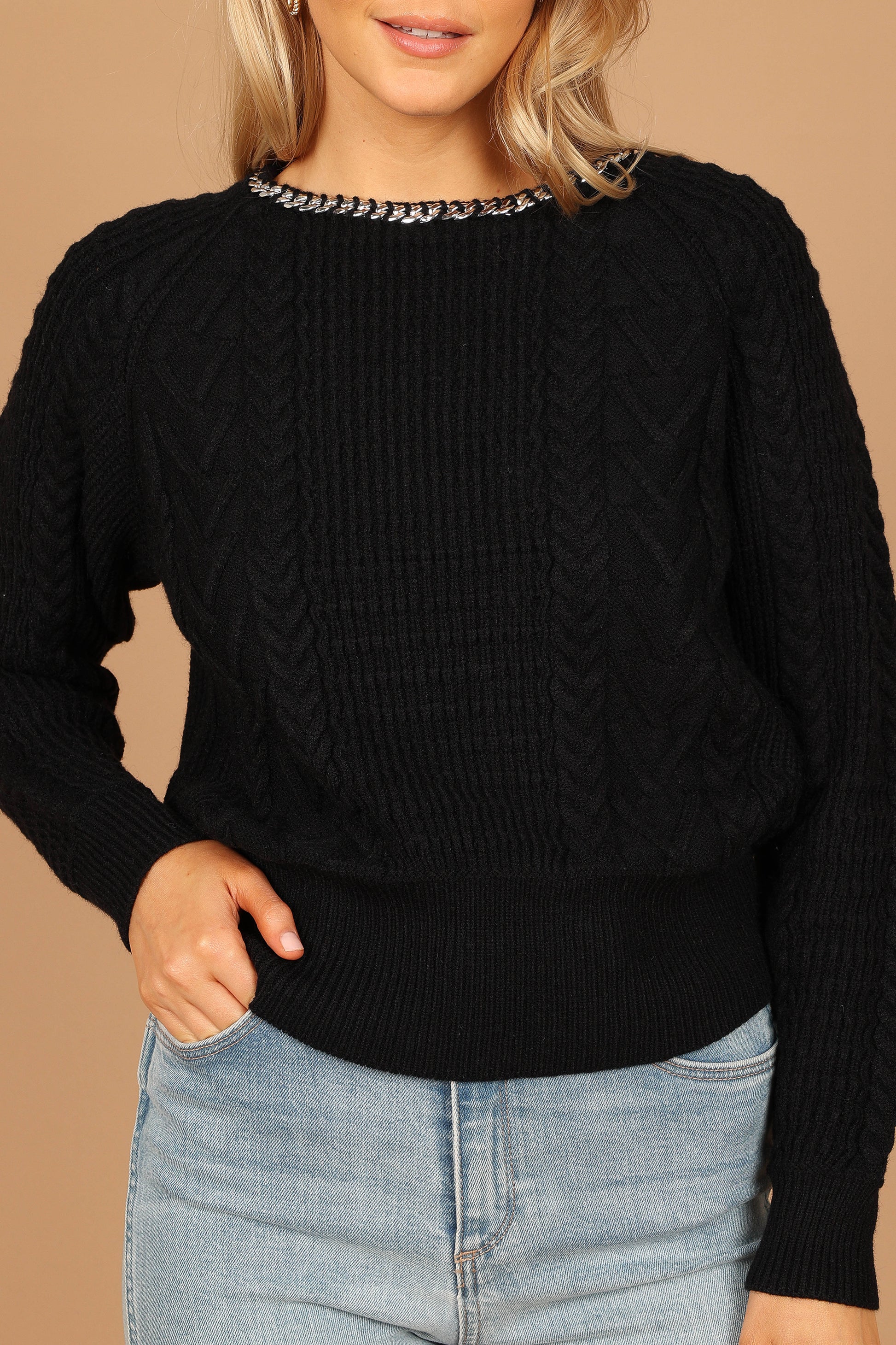 Liv Chain Detail Knit Sweater - Black