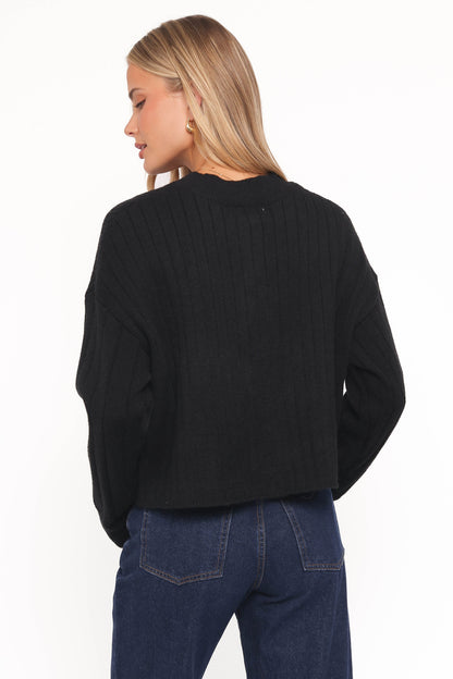 Loulani Heart Button Cardigan - Black