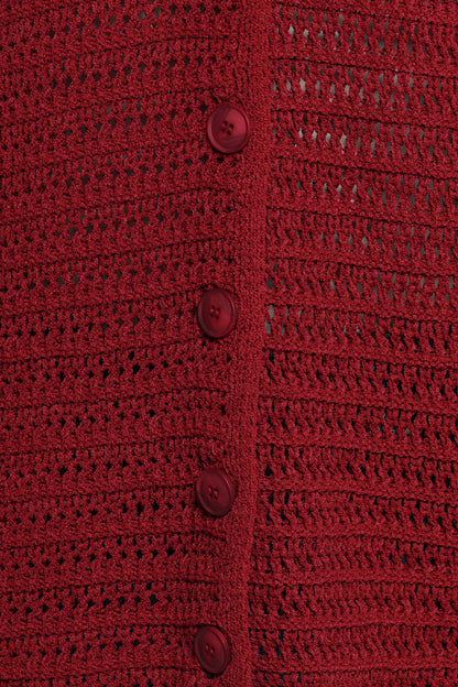 Lyra Large Collar Cardigan - Burgundy