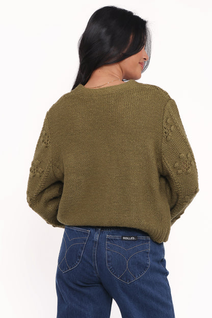 Melody Textured Button Up Cardigan - Olive