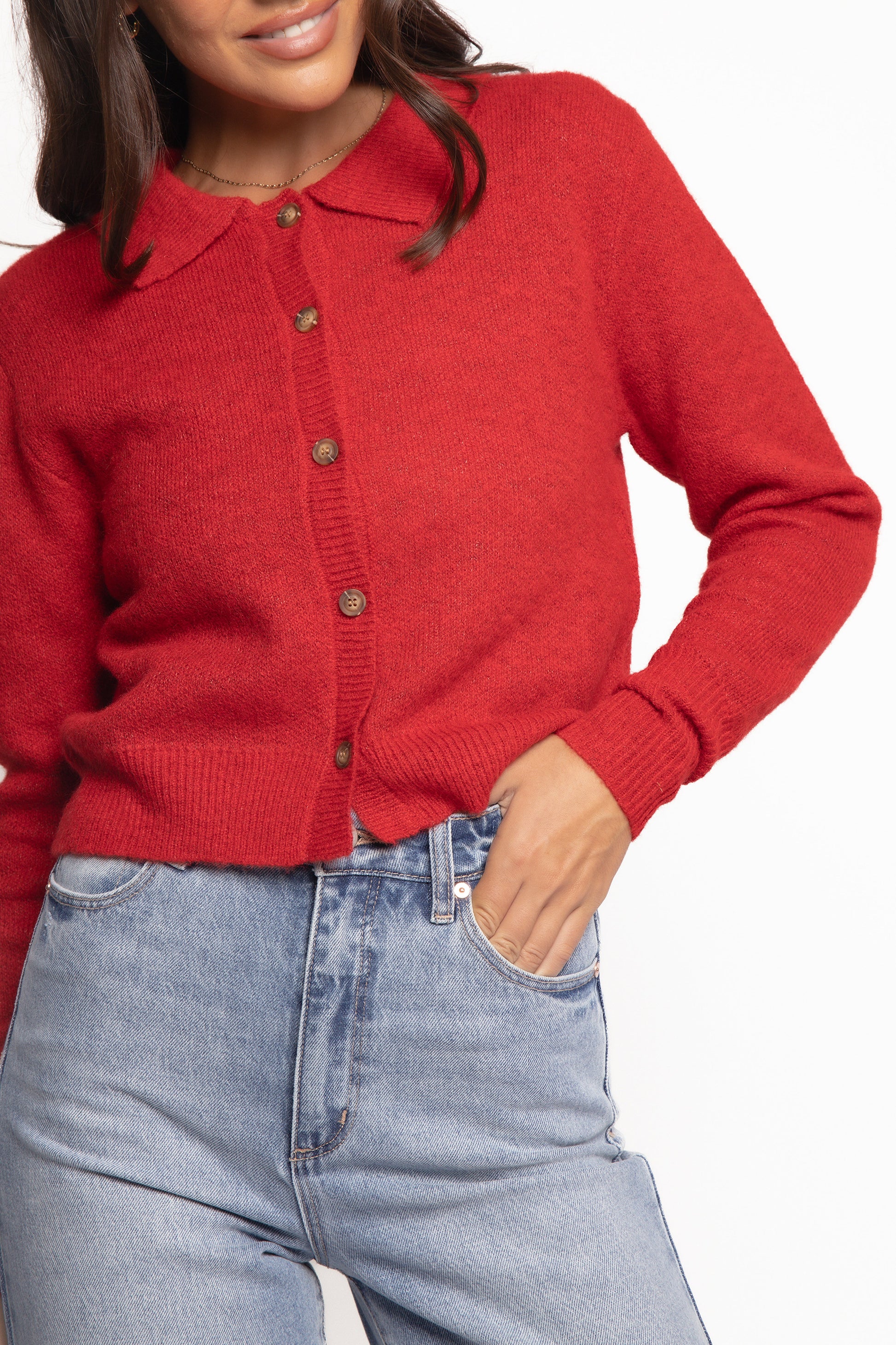 Naya Collar Cardigan - Red