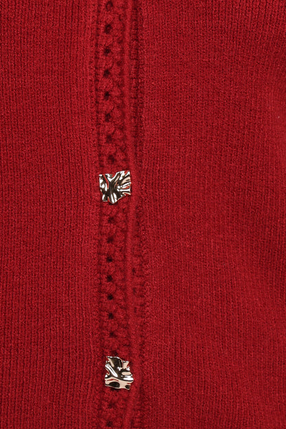Quay Button Front Cardigan - Red