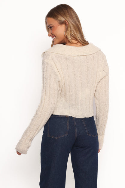 Romy Collar Knit Sweater - Ecru