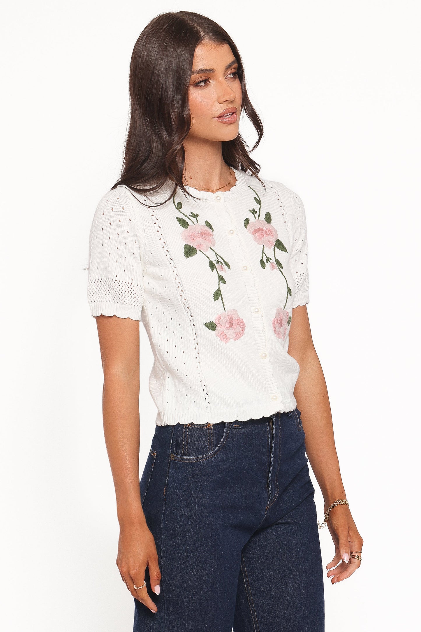 Rossi Floral Button Up Cardigan - White/Pink