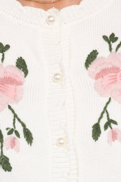Rossi Floral Button Up Cardigan - White/Pink
