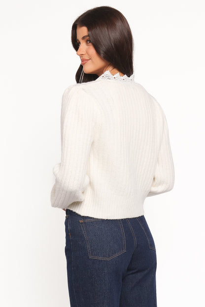 Silvie Lace Front Tie Cardigan - Cream