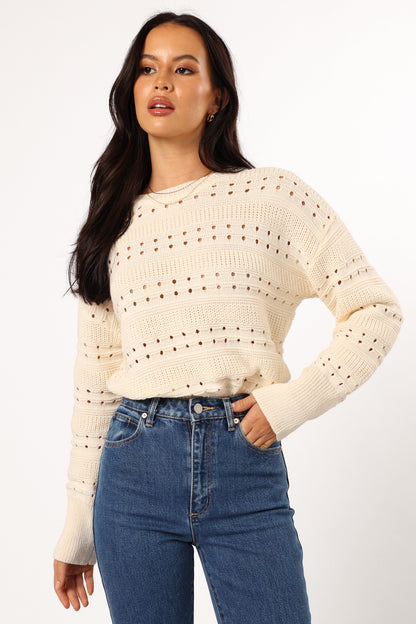 Watton Stripe Knit Sweater - Cream