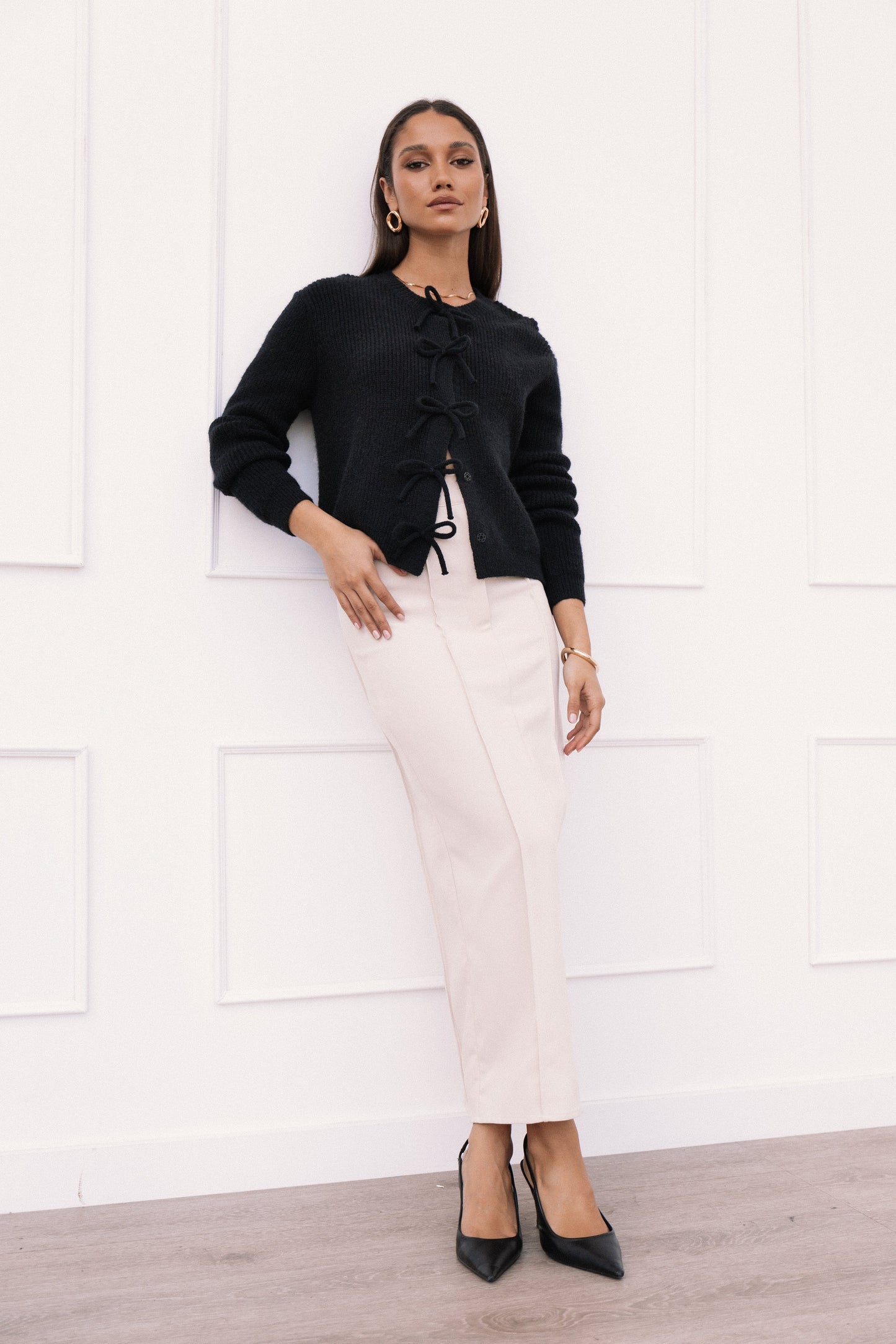 Wilde Bow Front Cardigan - Black