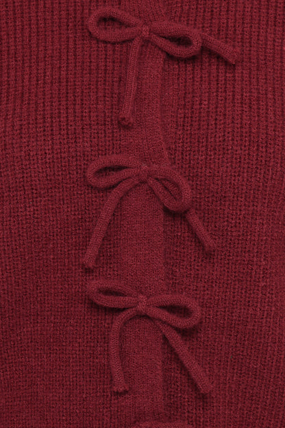 Wilde Bow Front Cardigan - Burgundy