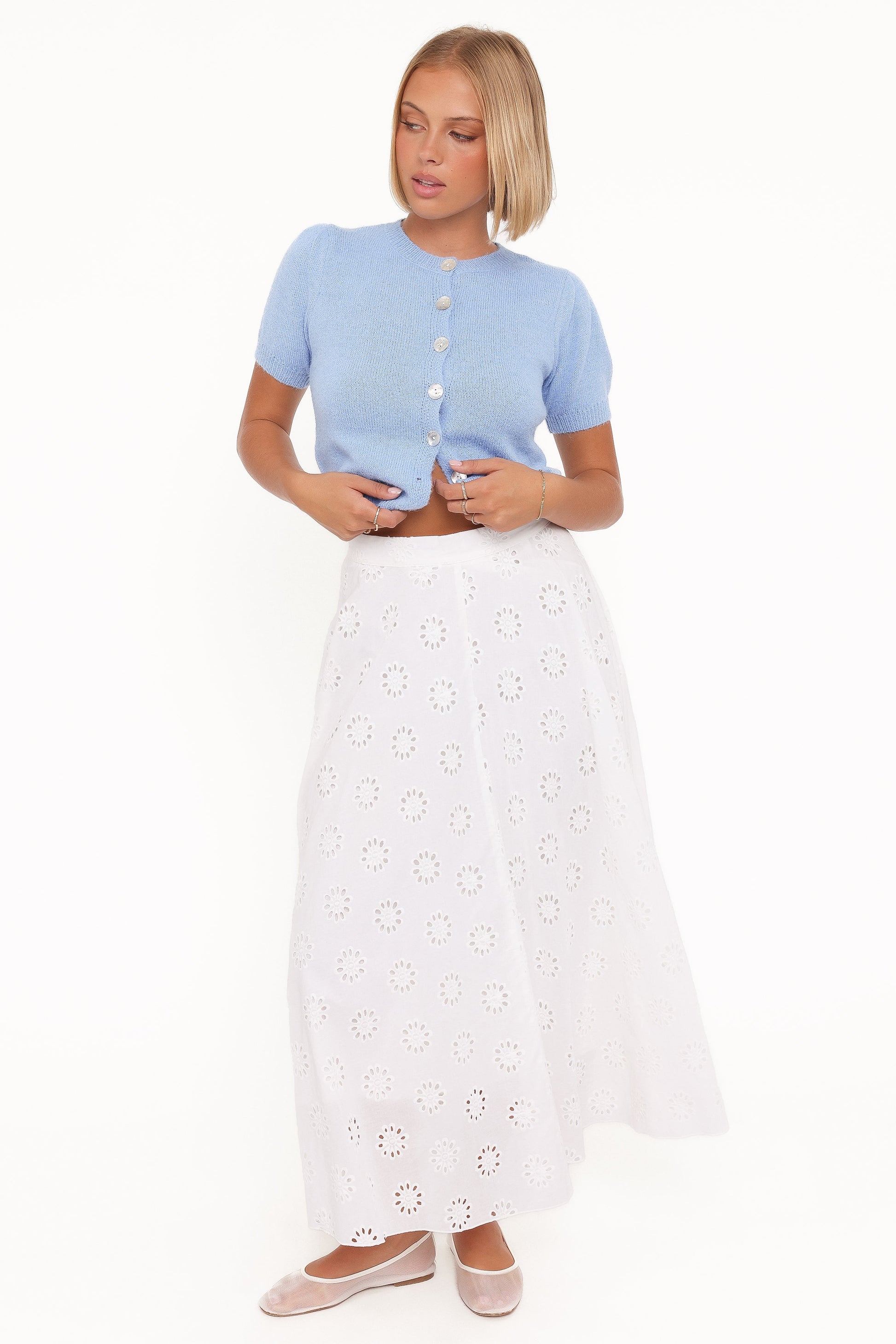 Zena Puff Sleeve Cardigan - Cornflower Blue
