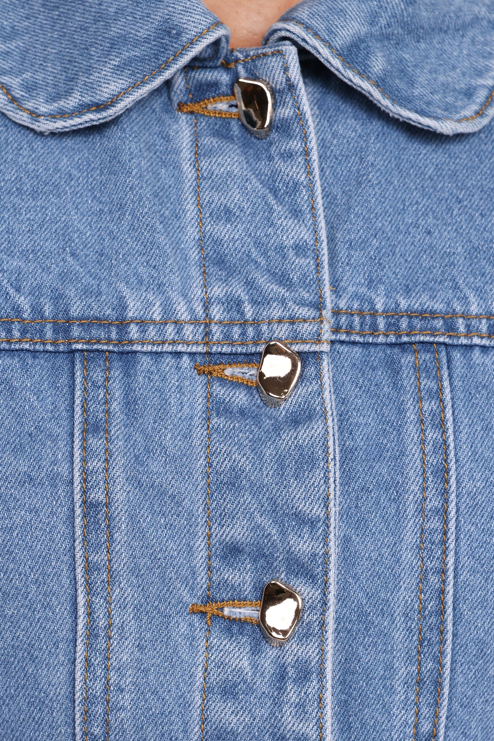 Faven Cropped Denim Jacket - Mid Blue
