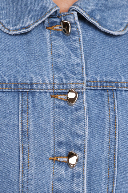 Faven Cropped Denim Jacket - Mid Blue