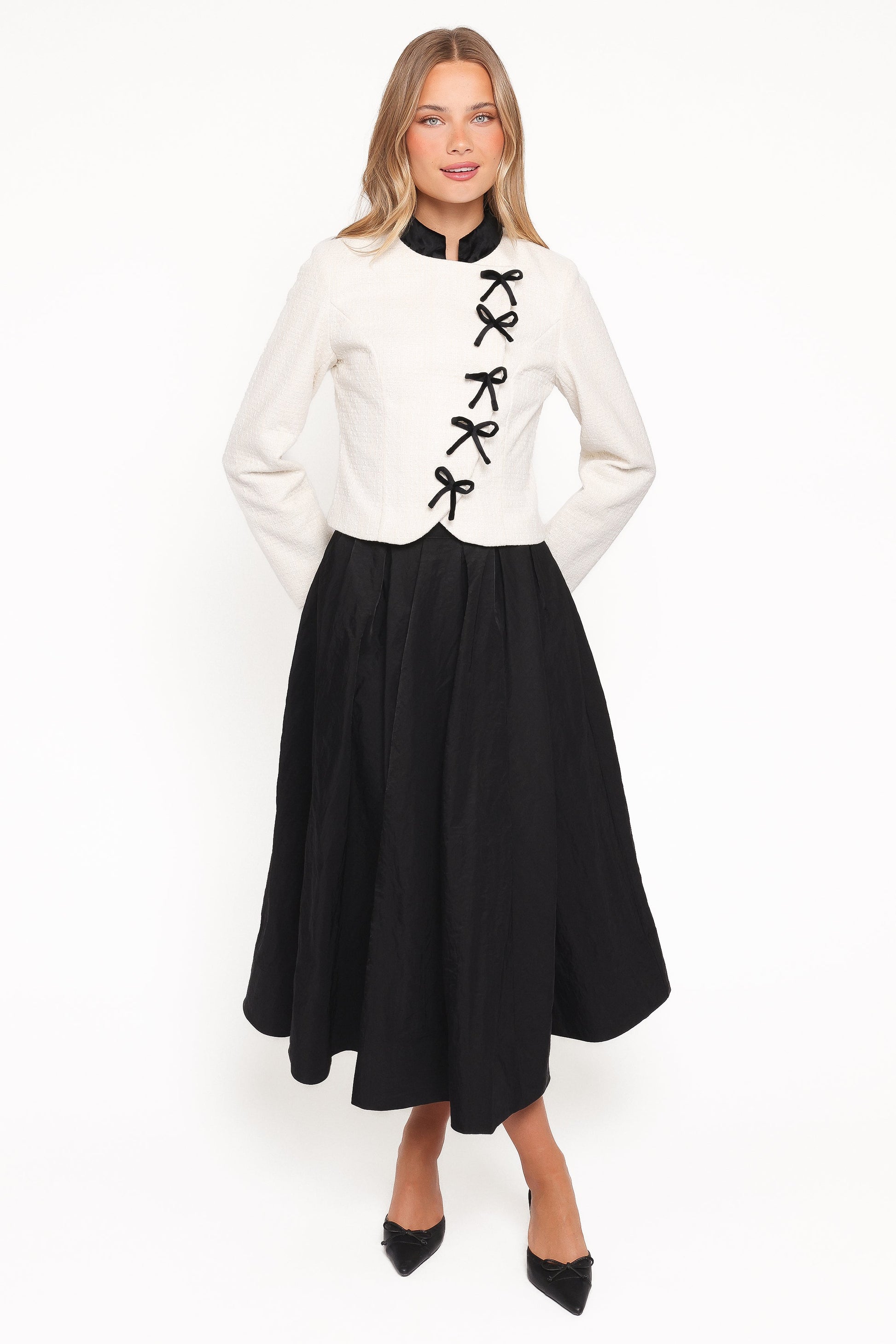 Jorah Twill Cropped Bow Jacket - Cream