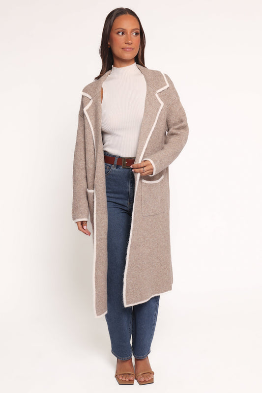 Katia Contrast Trim Coatigan - Beige
