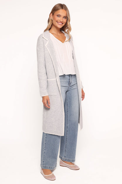 Katia Contrast Trim Coatigan - Light Grey